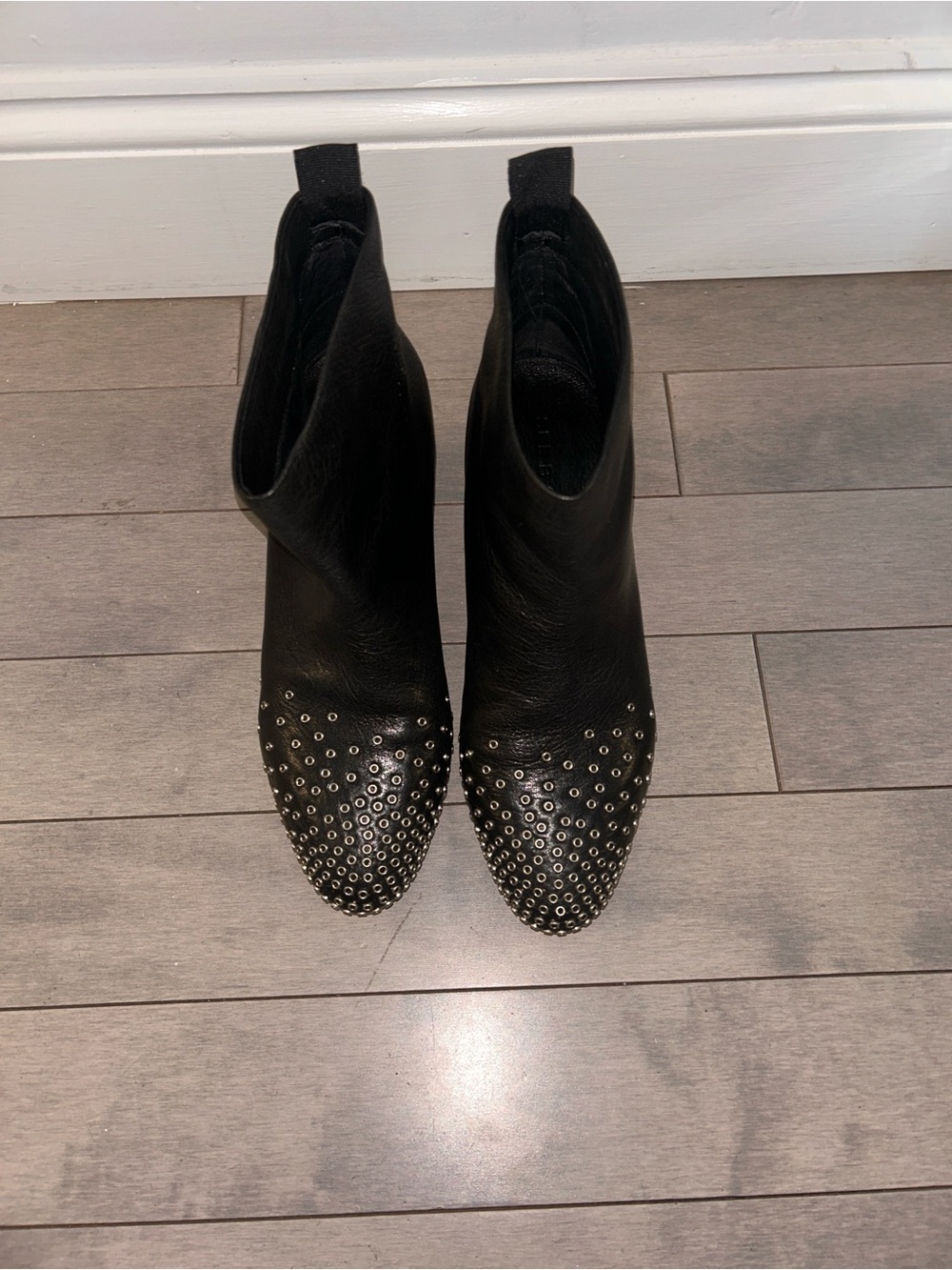 See By Chloe Black Leather Ankle Booties with Silver Eyelet Toe
